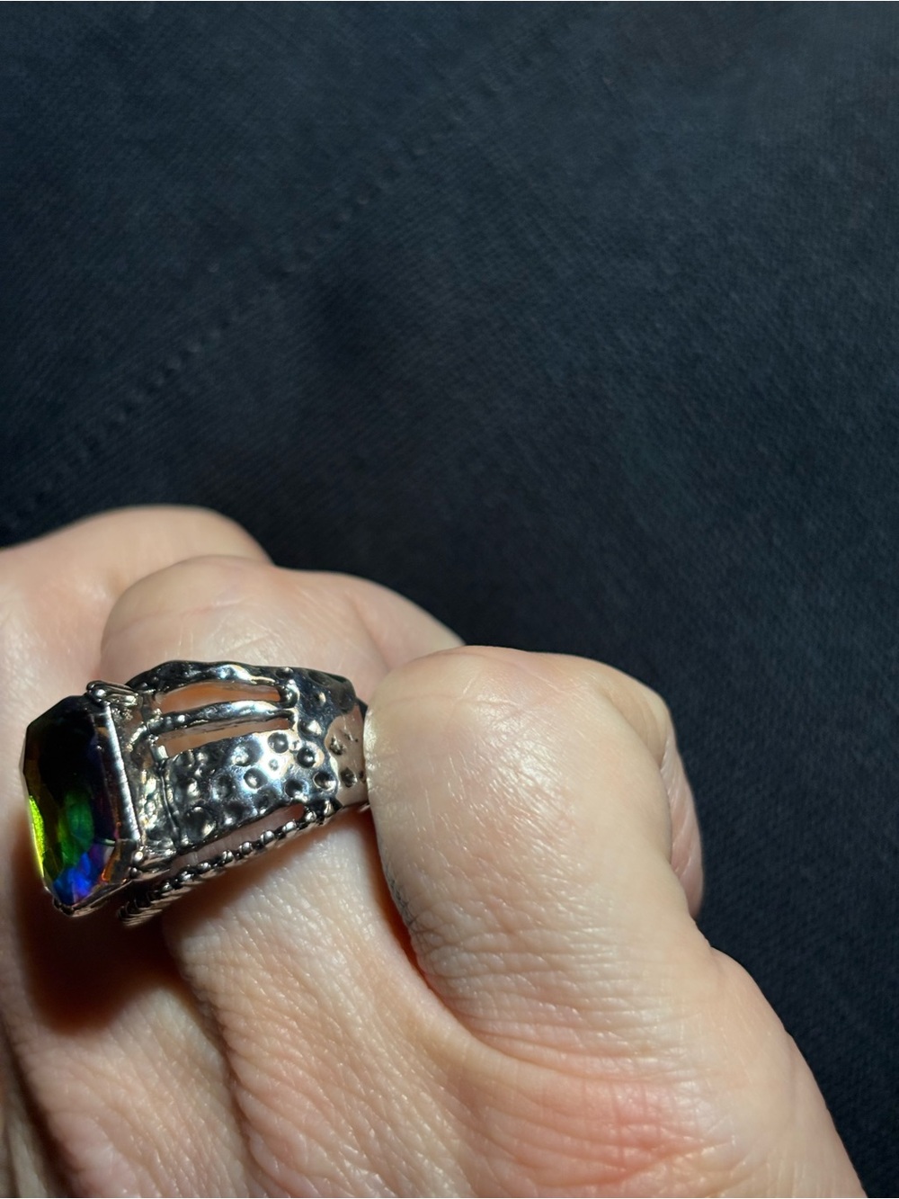 Women’s Multicolor Volcano Gemstone Statement Ring - Silver toned Stretch Band - Picture 4 of 5